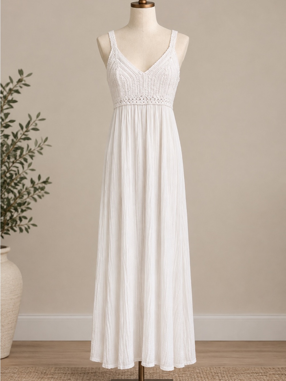 Sincerely Jules White Crochet-Bodice Maxi Dress